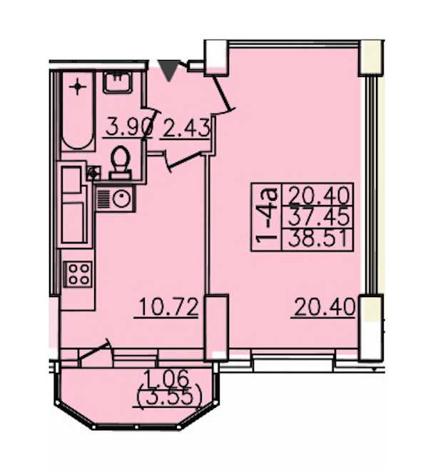 Однокомнатная квартира в : площадь 38.51 м2 , этаж: 18 – купить в Санкт-Петербурге